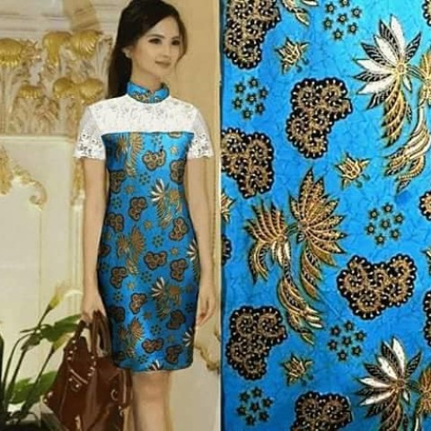 Detail Gambar Gaun Brokat Kombinasi Batik Nomer 50