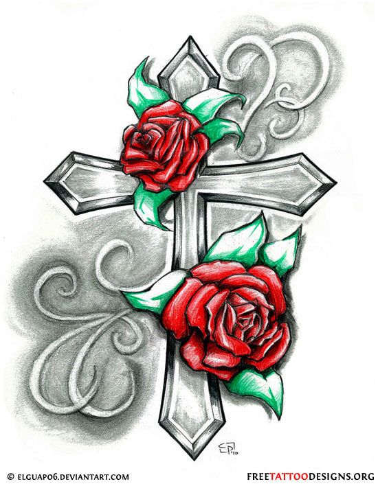 Detail Rose Mit Kreuz Tattoo Nomer 3