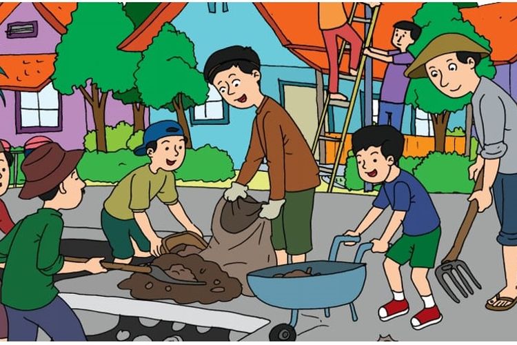 Detail Gambar Gotong Royong Di Sekolah Kartun Nomer 15