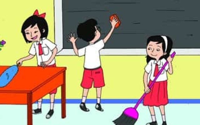 Detail Gambar Gotong Royong Di Sekolah Kartun Nomer 7