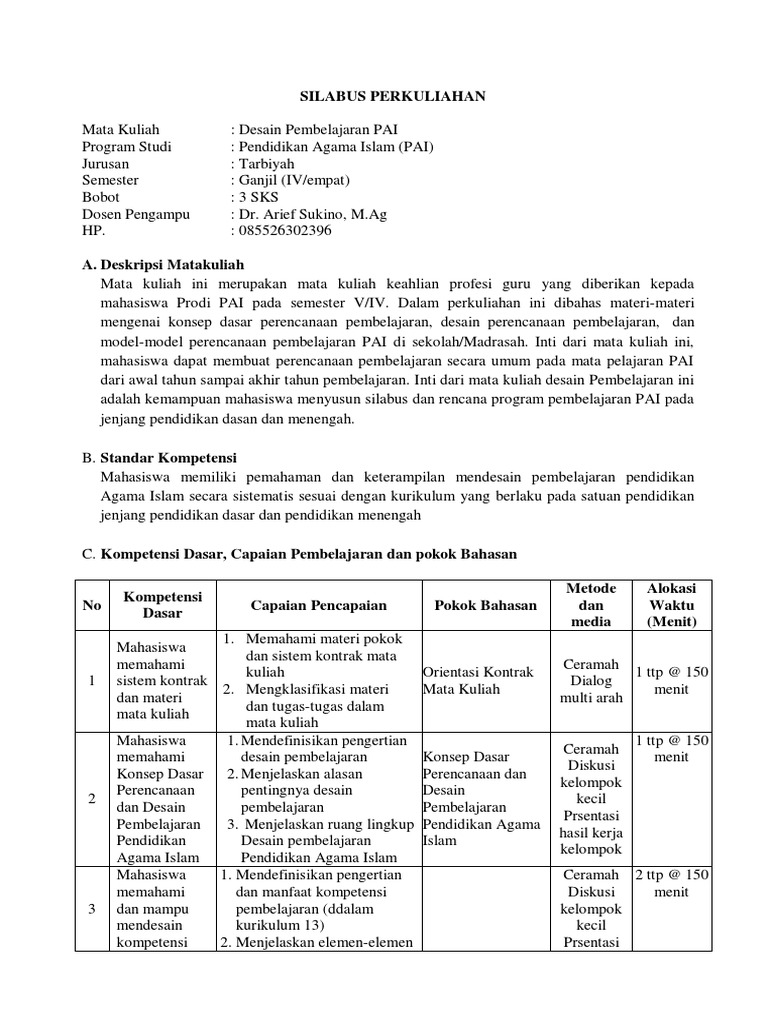 Contoh Desain Pembelajaran Pai - KibrisPDR