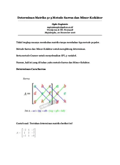 Detail Contoh Determinan Matriks 3x3 Nomer 52