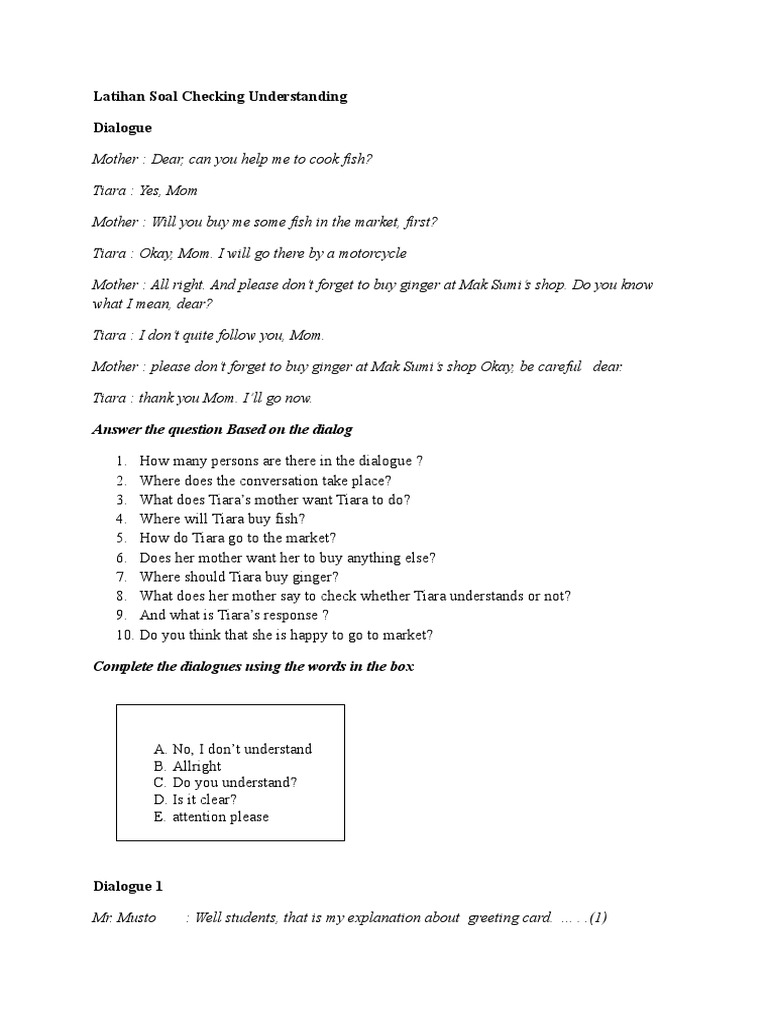 Detail Contoh Dialog Checking Understanding Nomer 34