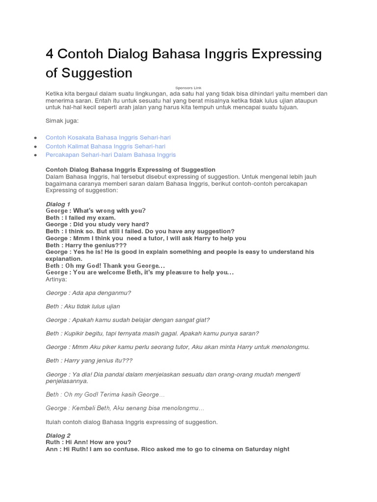 Detail Contoh Dialog Expressing Suggestion Nomer 10