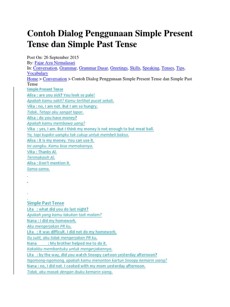 Detail Contoh Dialog Past Tense Nomer 3