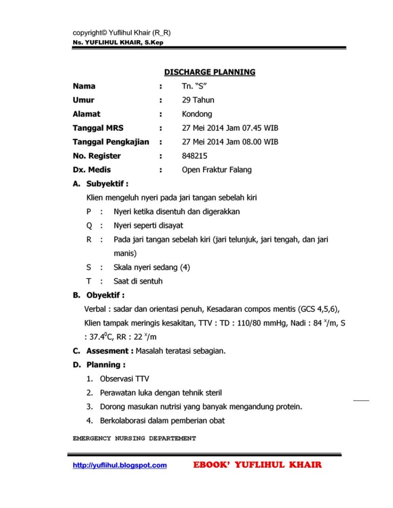 Detail Contoh Discharge Planning Nomer 14