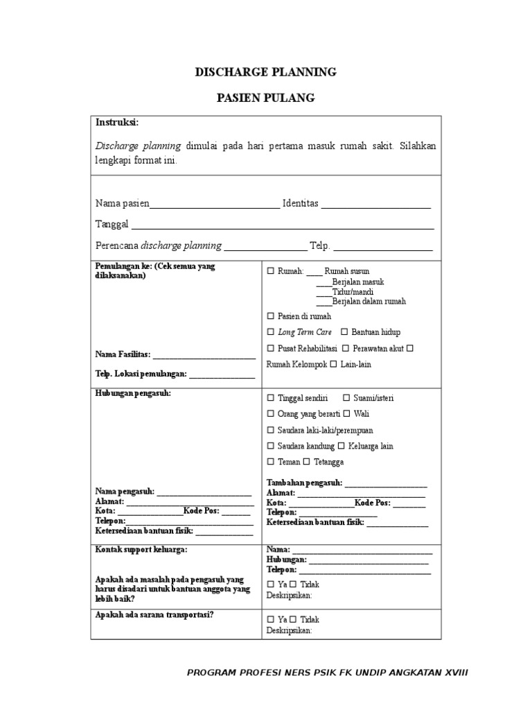 Detail Contoh Discharge Planning Nomer 4