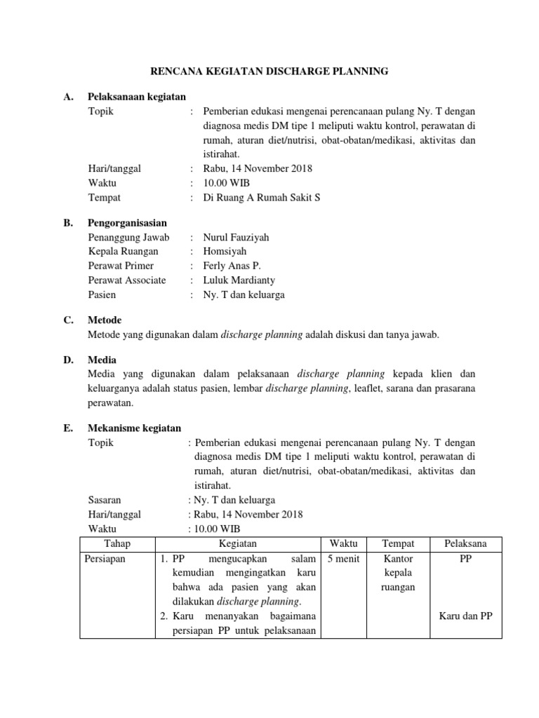 Detail Contoh Discharge Planning Nomer 8