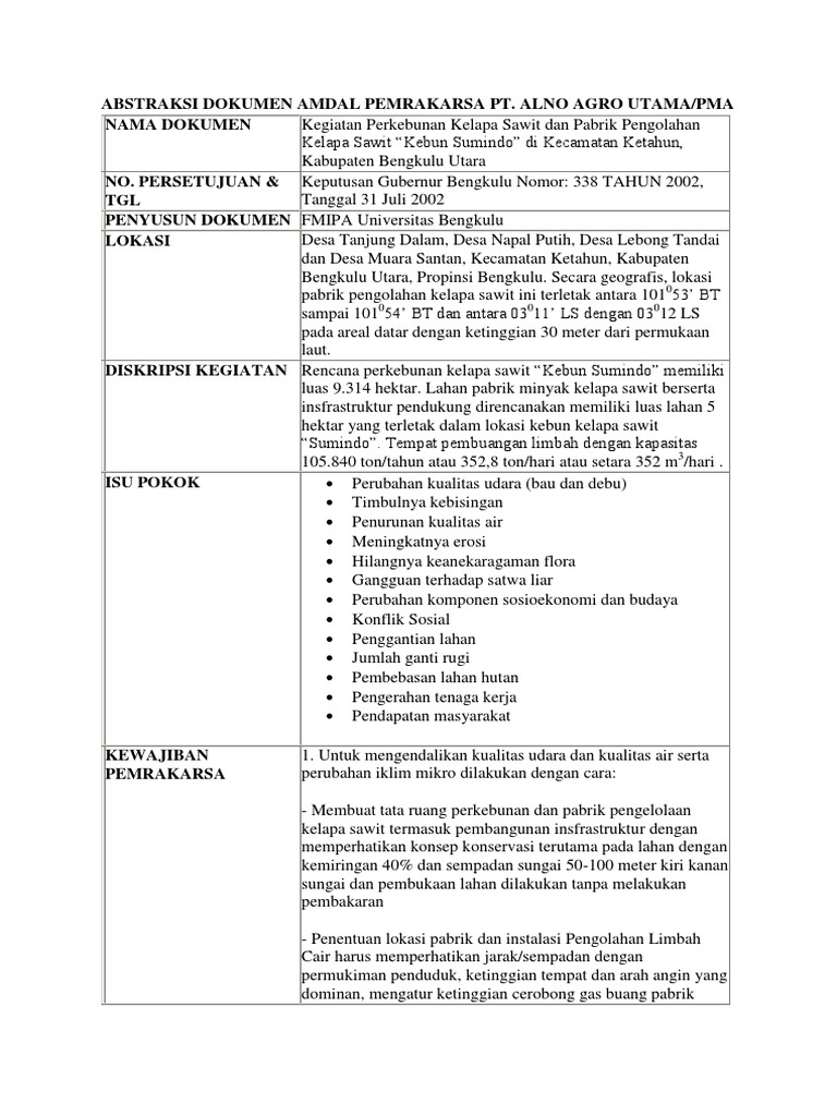 Detail Contoh Dokumen Amdal Perusahaan Nomer 18