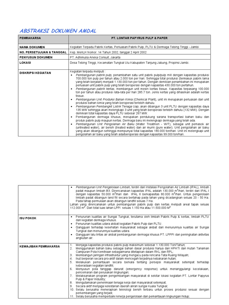 Detail Contoh Dokumen Amdal Perusahaan Nomer 28