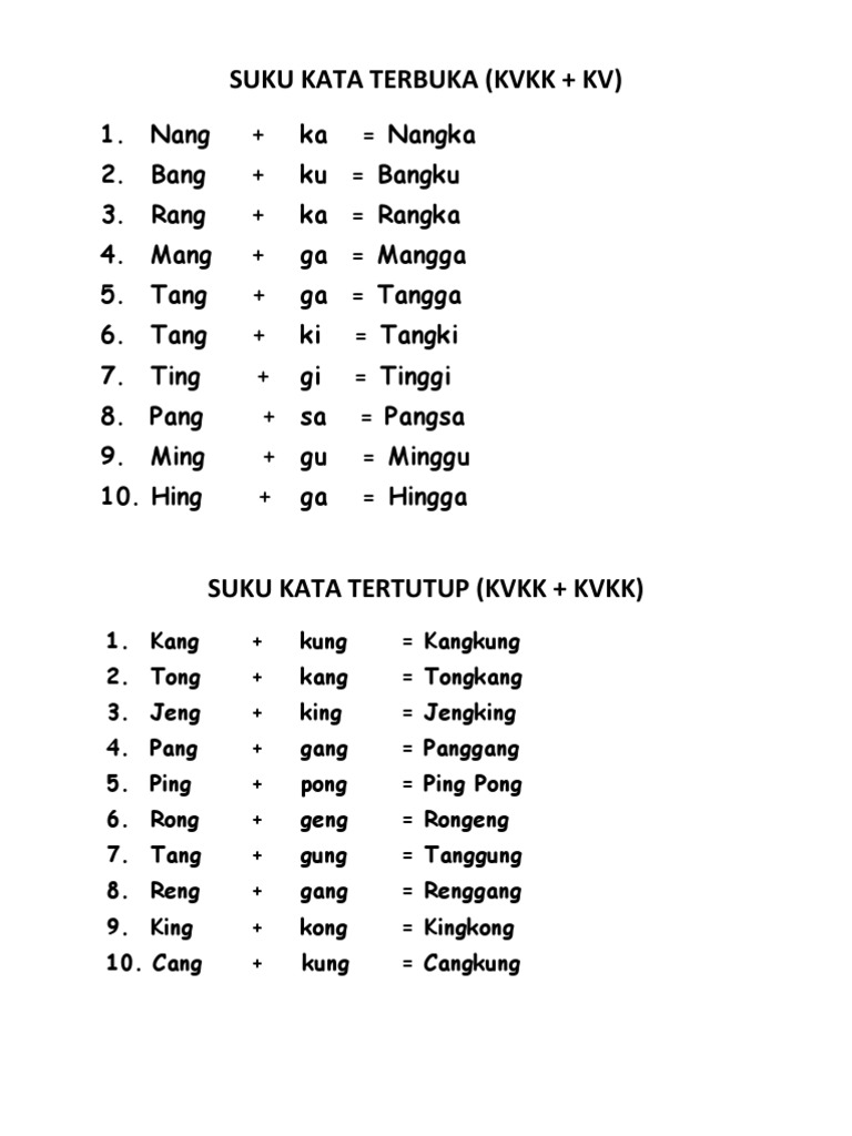 Detail Contoh Dua Suku Kata Nomer 21