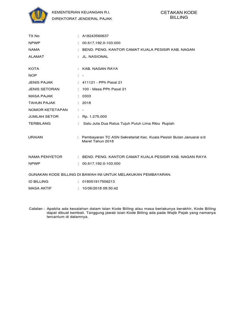Detail Contoh E Billing Nomer 2