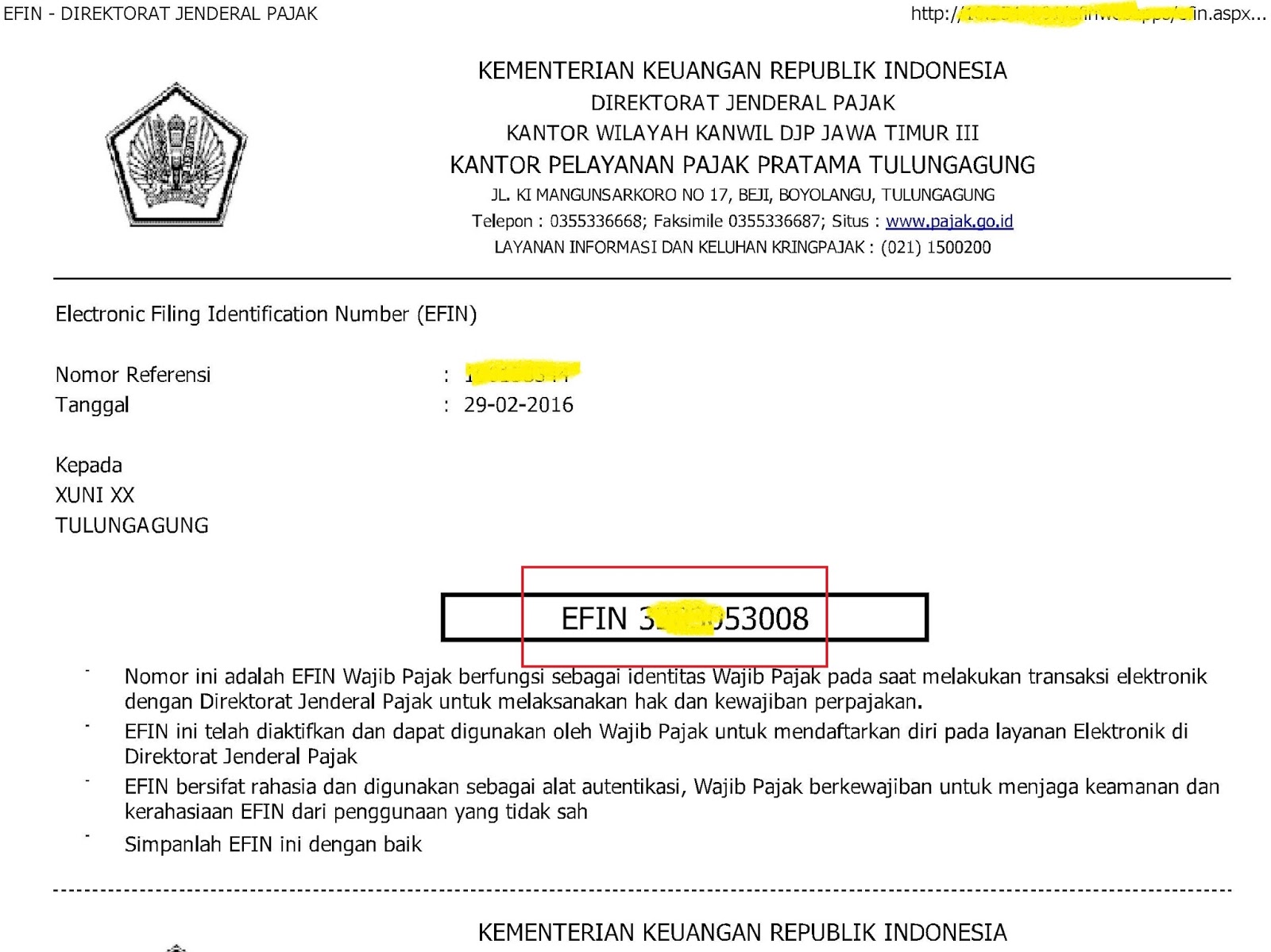 Detail Contoh Efin Pajak Nomer 16