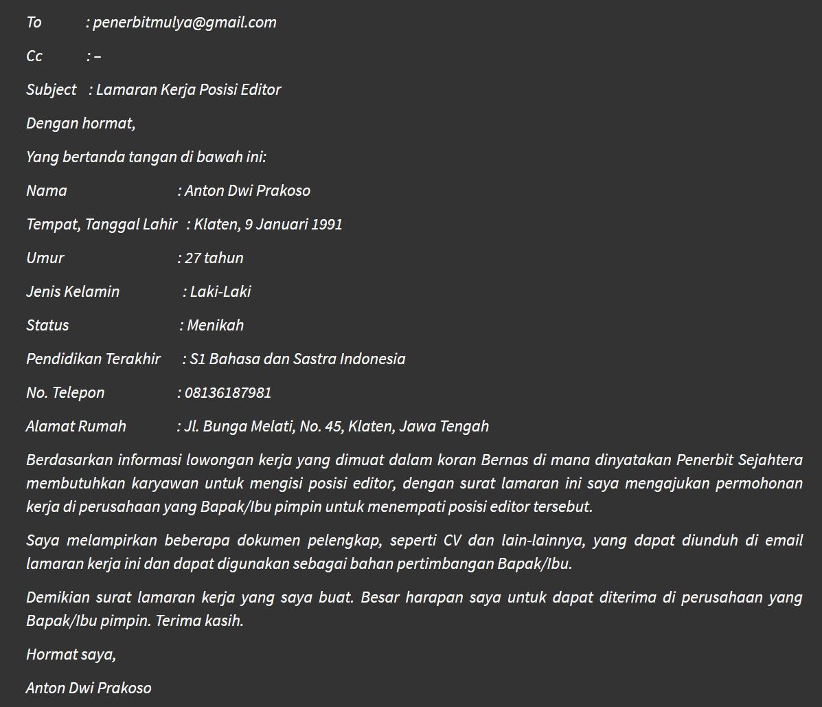 Detail Contoh Email Lamaran Pekerjaan Nomer 46