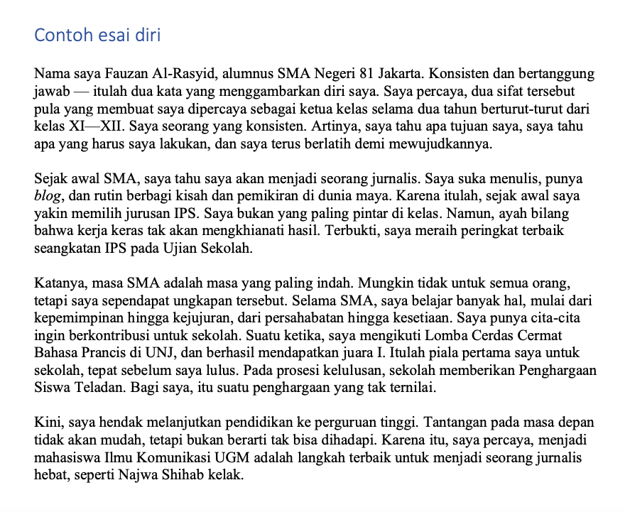 Contoh Essay Diri Sendiri - KibrisPDR