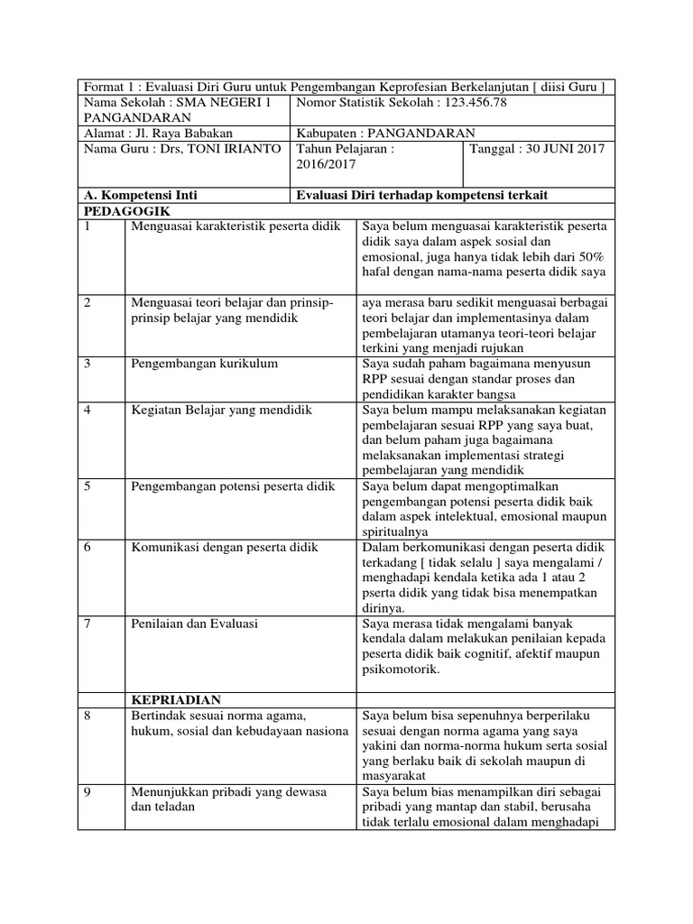 Detail Contoh Evaluasi Diri Nomer 17