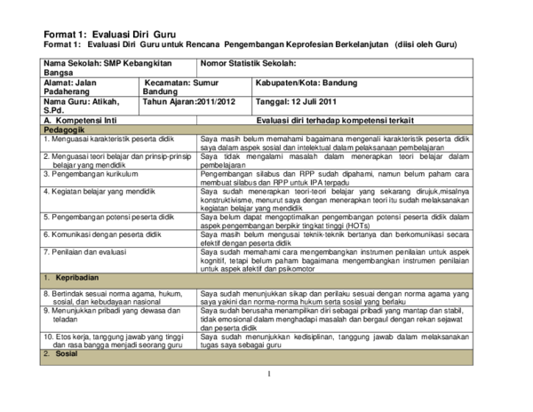 Detail Contoh Evaluasi Diri Guru Nomer 12
