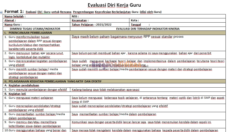 Detail Contoh Evaluasi Diri Guru Nomer 22