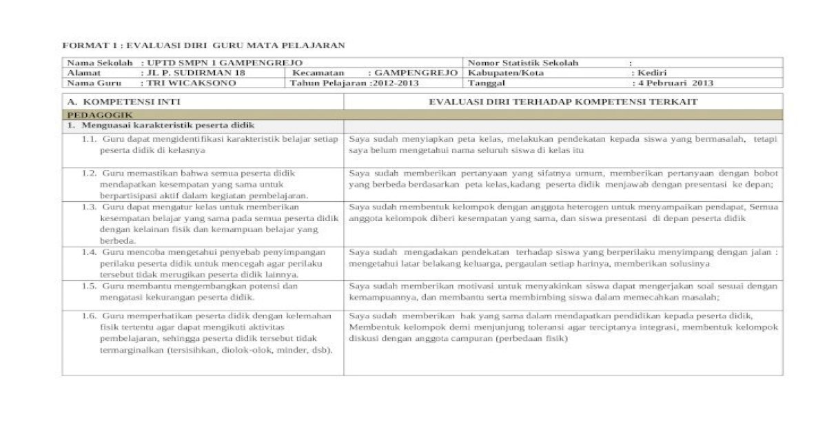 Detail Contoh Evaluasi Diri Guru Nomer 33