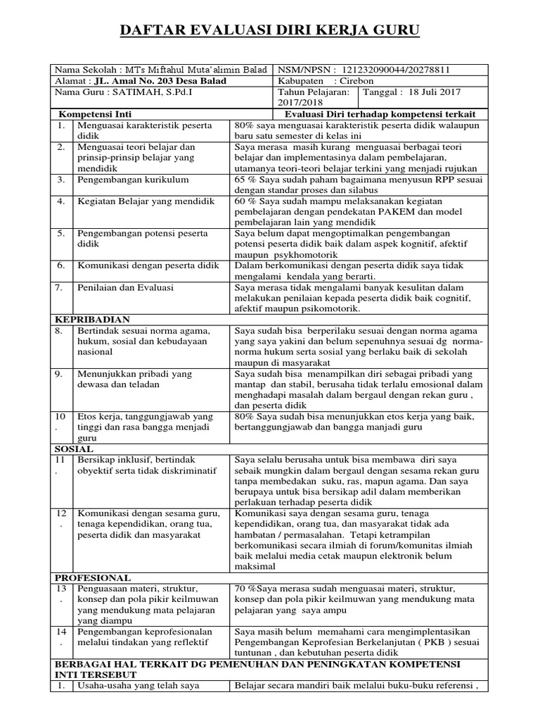 Detail Contoh Evaluasi Diri Guru Nomer 5