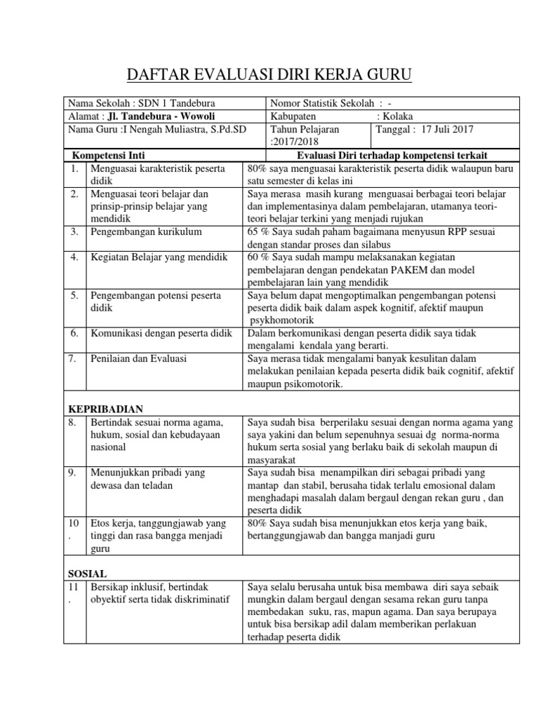 Detail Contoh Evaluasi Diri Guru Nomer 6