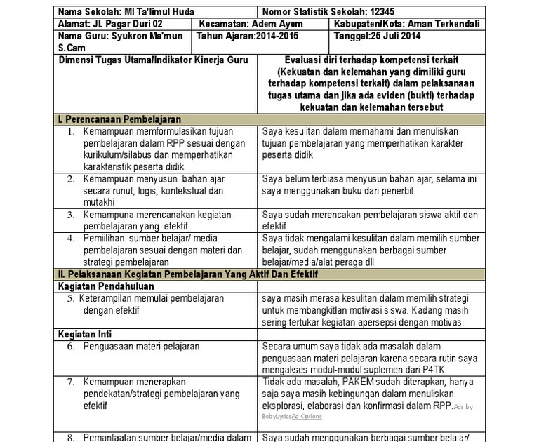 Detail Contoh Evaluasi Diri Guru Nomer 54