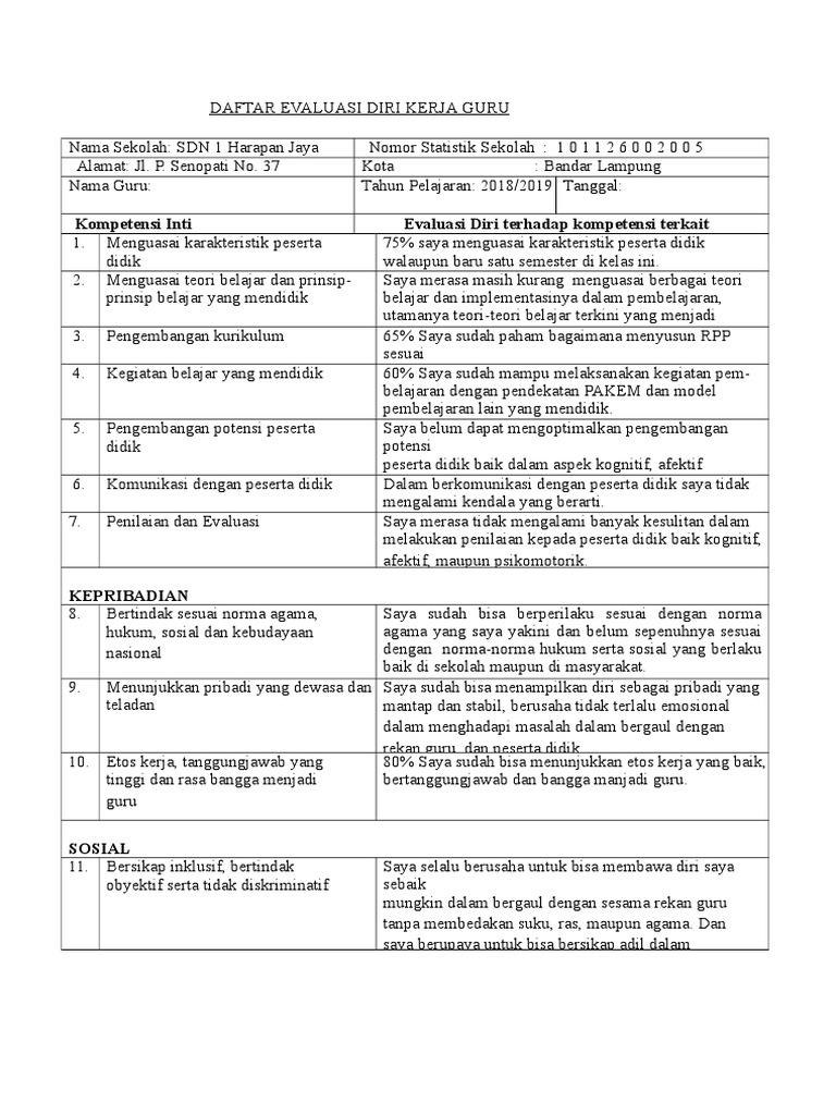 Detail Contoh Evaluasi Diri Guru Nomer 8