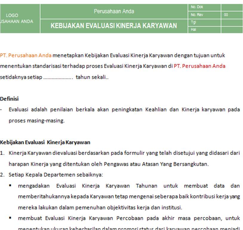 Detail Contoh Evaluasi Kinerja Nomer 19