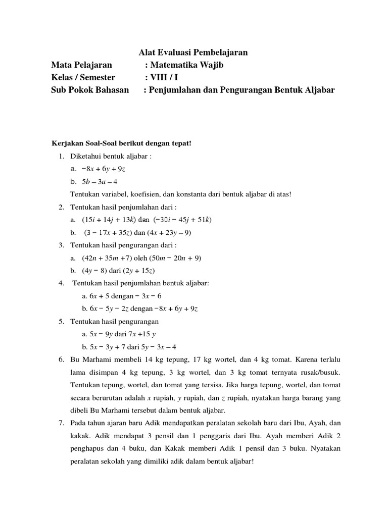 Detail Contoh Evaluasi Pembelajaran Nomer 16