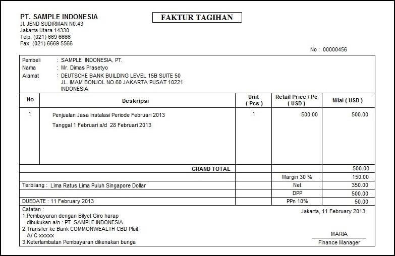 Detail Contoh Faktur Invoice Nomer 2