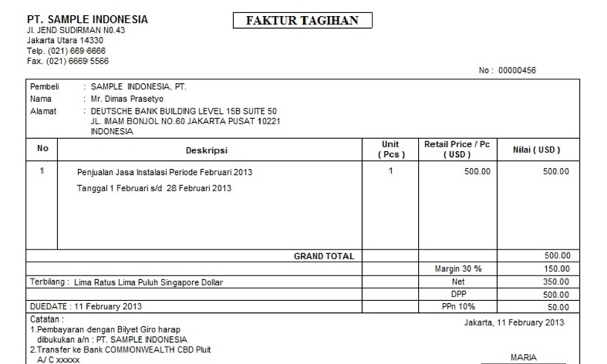 Detail Contoh Faktur Invoice Nomer 12