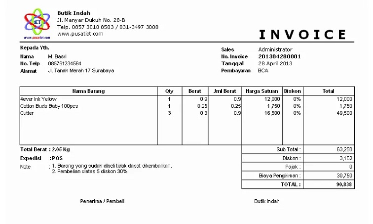 Detail Contoh Faktur Invoice Nomer 15