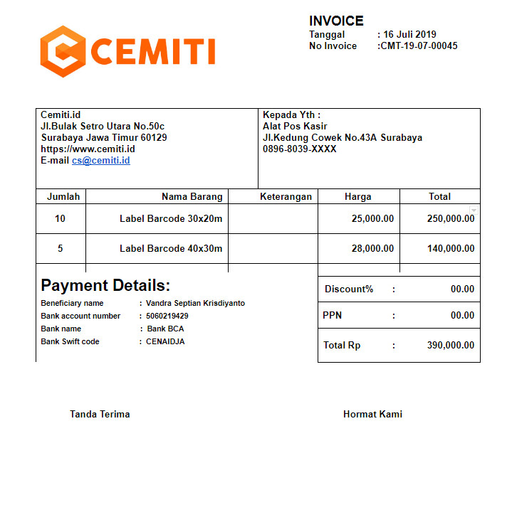 Detail Contoh Faktur Invoice Nomer 18