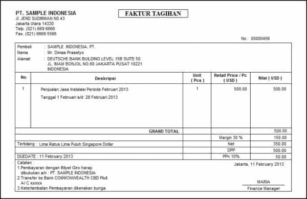 Detail Contoh Faktur Invoice Nomer 20