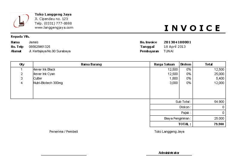 Detail Contoh Faktur Invoice Nomer 23