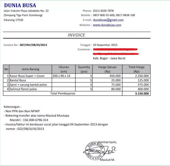 Detail Contoh Faktur Invoice Nomer 34