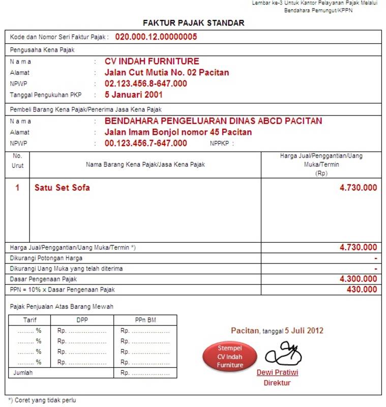 Detail Contoh Faktur Pajak Cv Nomer 2