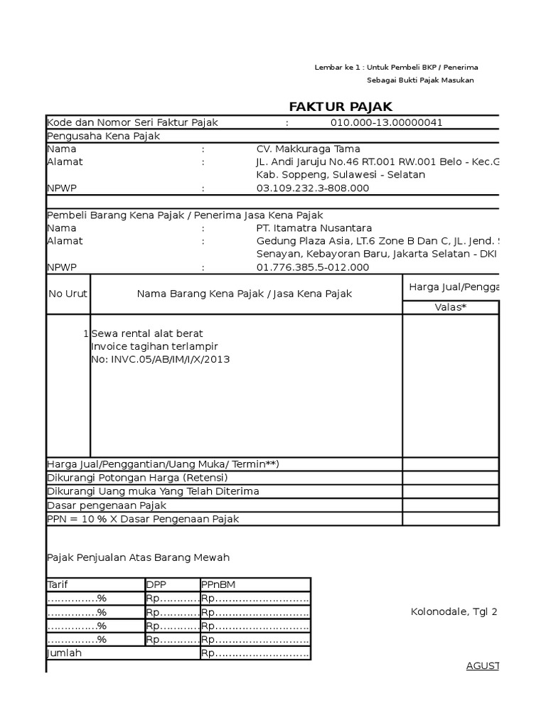 Detail Contoh Faktur Pajak Cv Nomer 26