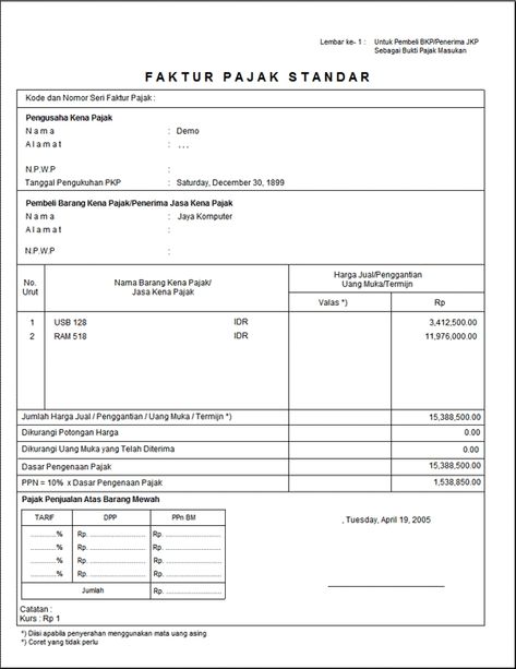 Detail Contoh Faktur Pajak Sederhana Nomer 13