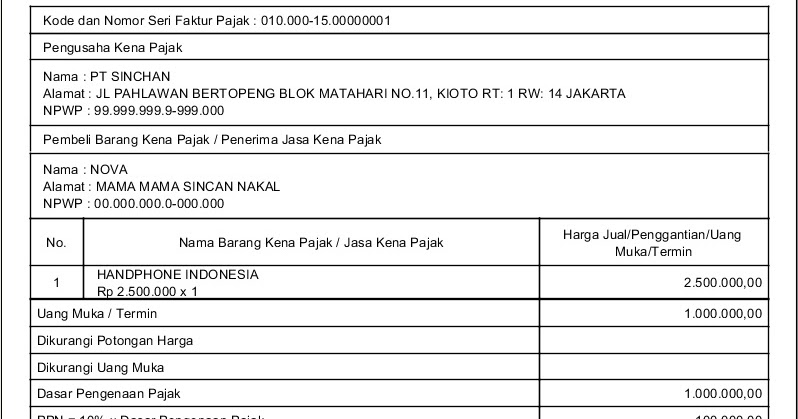 Contoh Faktur Pajak Uang Muka - KibrisPDR