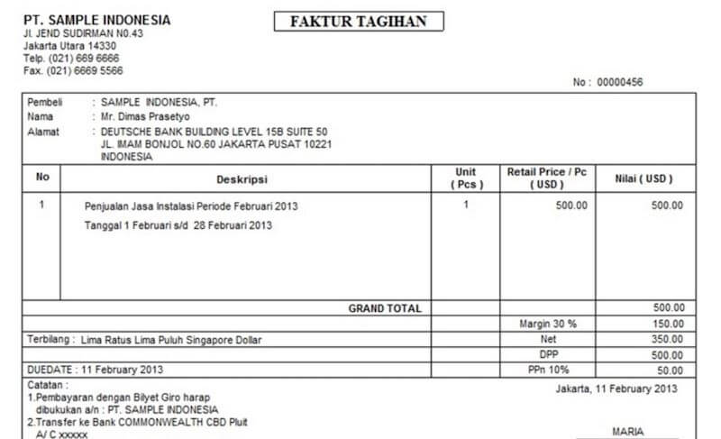 Detail Contoh Faktur Tagihan Nomer 39