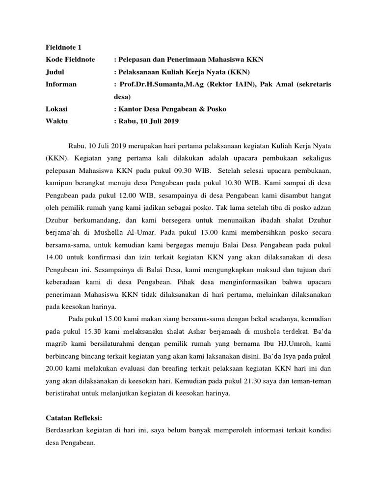 Contoh Field Note - KibrisPDR