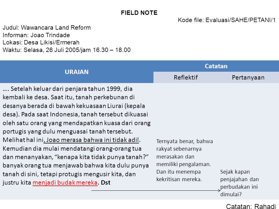 Detail Contoh Field Note Nomer 11