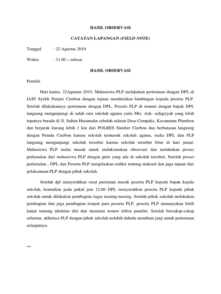 Detail Contoh Field Note Nomer 6