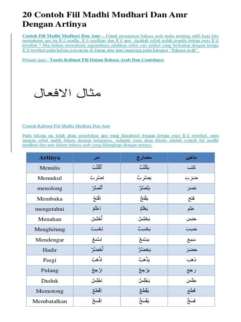 Detail Contoh Fiil Madhi Dan Fiil Mudhori Nomer 13
