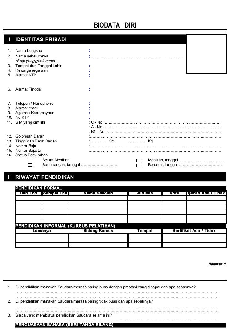 Detail Contoh Form Biodata Koleksi Nomer 28