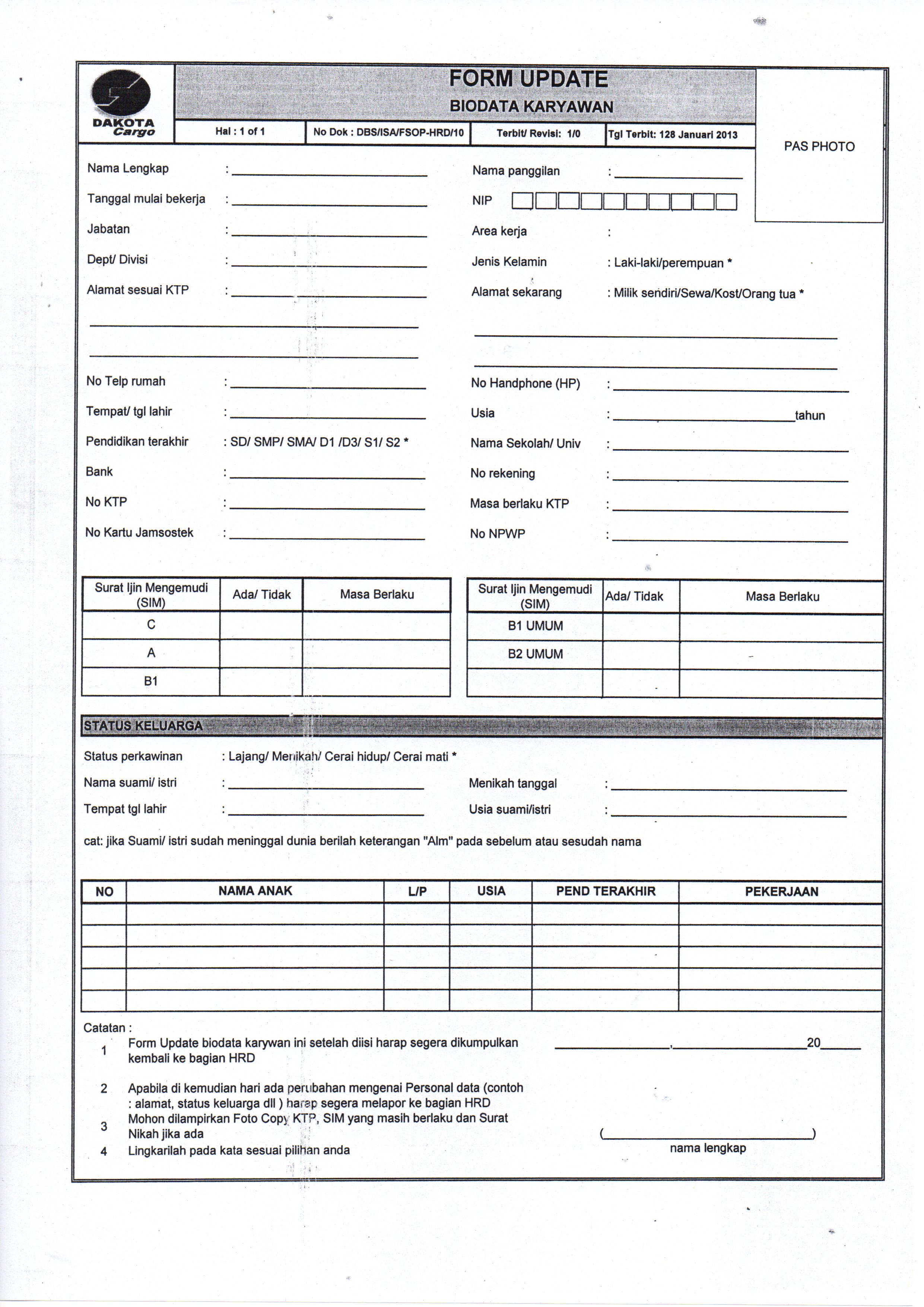 Detail Contoh Form Biodata Karyawan Nomer 12