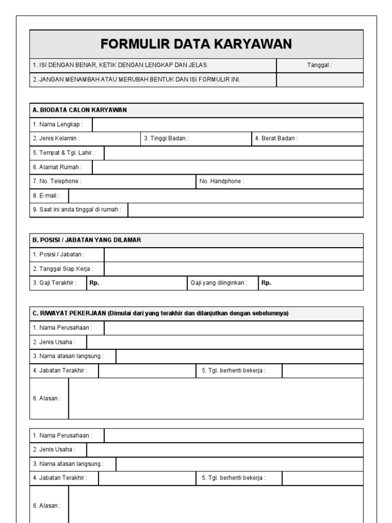 Detail Contoh Form Biodata Karyawan Nomer 3