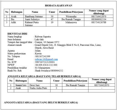 Detail Contoh Form Biodata Karyawan Nomer 43