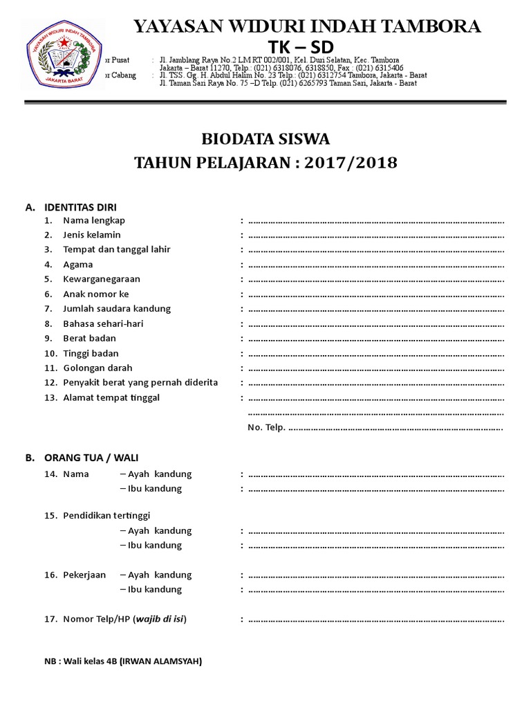 Detail Contoh Form Biodata Karyawan Nomer 48